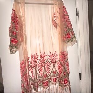 Floral Embroidered Sheer Swim Coverup